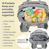 RUVALINO Diaper Bag Backpack - Multifunction Travel Baby Diaper Bag with Changing Pad, Insulated Bottle Holders & Pacifier Case, Large Capacity, Waterproof, Gray