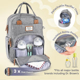 RUVALINO Diaper Bag Backpack - Multifunction Travel Baby Diaper Bag with Changing Pad, Insulated Bottle Holders & Pacifier Case, Large Capacity, Waterproof, Gray