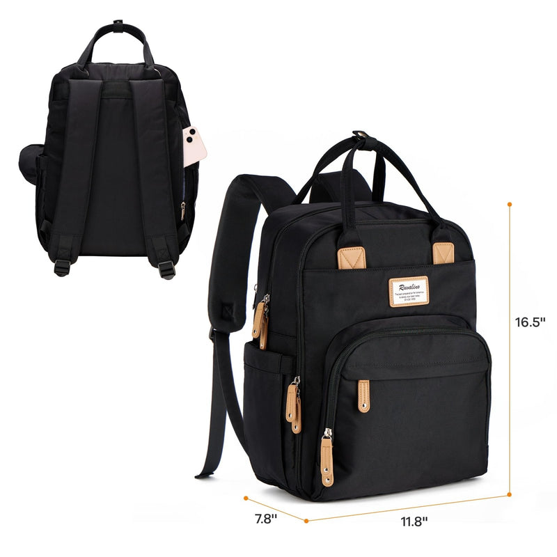 RUVALINO Diaper Bag Backpack, Multifunction Travel Pack Maternity Baby Changing Bags, Large Capacity, Waterproof, Black