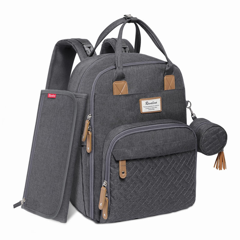 RUVALINO Diaper Bag Backpack, Multifunction Travel Pack Maternity Baby Changing Bags, Large Capacity, Waterproof, Dark Gray