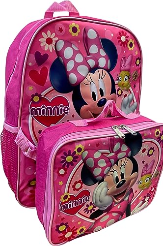 Ruz Group Kid's Licensed 16 Inch Backpack With Removable Lunch Box Set (Minnie Mouse Pink)
