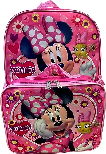 Ruz Group Kid's Licensed 16 Inch Backpack With Removable Lunch Box Set (Minnie Mouse Pink)