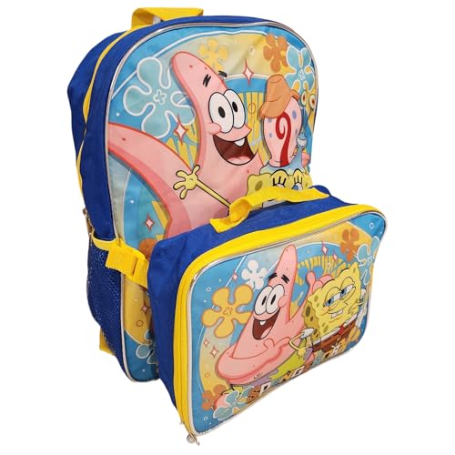 Ruz Group Kid's Licensed 16 Inch Backpack With Removable Lunch Box Set (Sponge Bob)