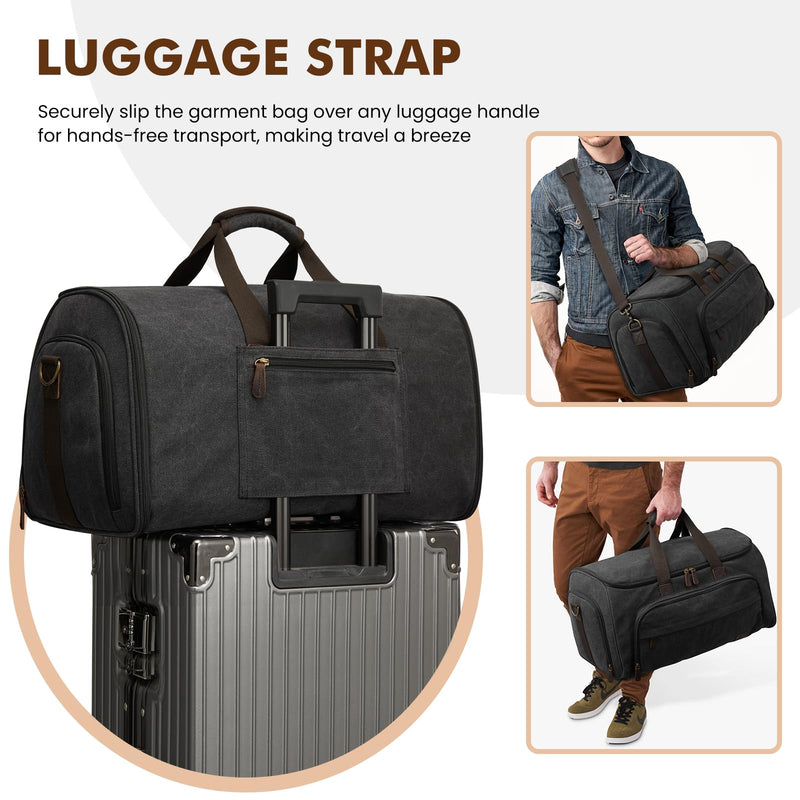 S - ZONE Carry On Garment Bag for Travel Convertible Garment Duffle Bag Suit Bags for Men Women Travel 2 in 1 Hanging Suitcase Business Travel Bag with Toiletry Bag, Black, 50l