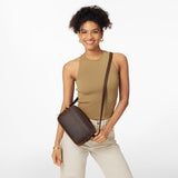 S-ZONE Crossbody Bags for Women Top Grain Leather Shoulder Handbags Camera Bag Purse Adjustable Strap Travel Daily Dark Brown