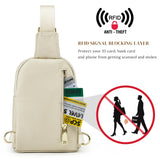 S - ZONE Genuine Leather RFID Blocking Small Sling Bag Women Crossbody Fanny Packs