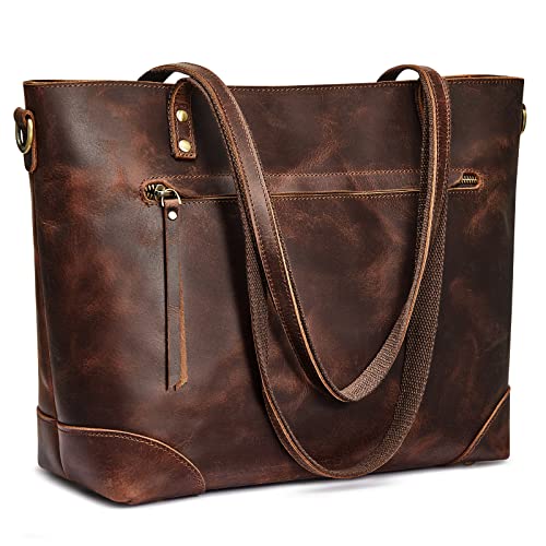 S-ZONE Genuine Leather Tote Bag for Women Work Shoulder Crossbody Purses Handbag with Outside Pockets | Backpacks4Less