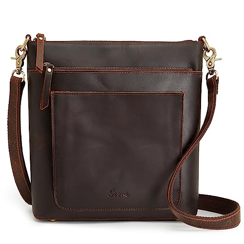 S-ZONE Leather Crossbody Bag for Women Vintage Cross Body Bags Shoulder Purse Ladies Medium Handbag with Multi Pockets | Backpacks4Less