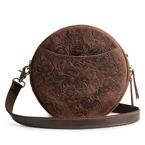 S-ZONE Leather Crossbody Bags for Women Trendy Circle Cross Body Shoulder Bag Designer Round Purses | Backpacks4Less