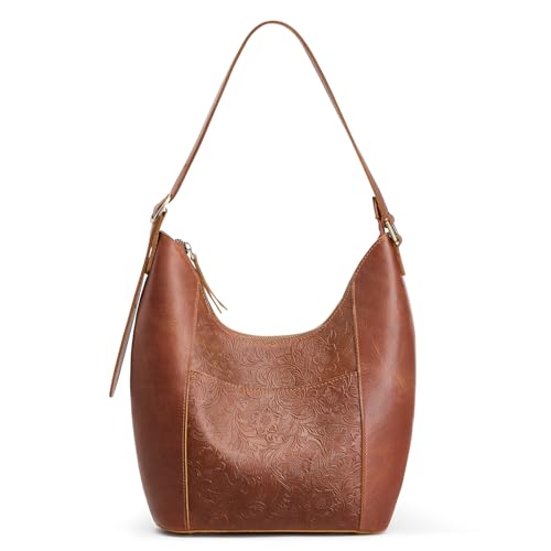 S-ZONE Leather Shoulder Bag for Women Hobo Bag Top Handle Handbag Satchel Purse Rose Pattern | Backpacks4Less