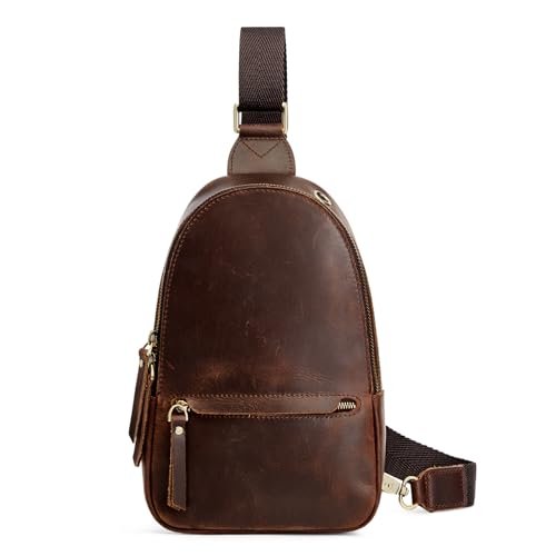 S-ZONE Leather Sling Bags for Women Men, Fanny Packs, Small Crossbody Purse Chest Bag with RFID Blocking