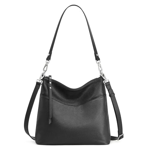 S-ZONE Leather Tote Bag for Women Medium Crossbody Handbags Shoulder Hobo Purse with 2 Removable Straps, Black | Backpacks4Less