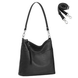 S-ZONE Leather Tote Bag for Women Medium Crossbody Handbags Shoulder Hobo Purse with 2 Removable Straps, Black