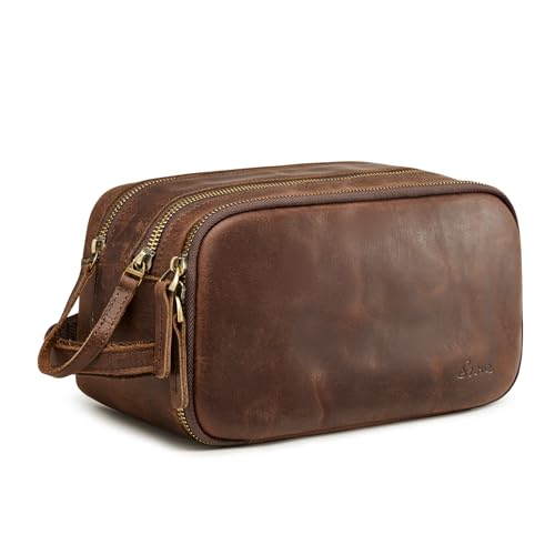 S-ZONE Leather Travel Toiletry Bag for Men Women Traveling Cosmetic Shaving Bags Dopp Kit | Backpacks4Less