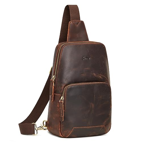 S-ZONE Sling Bag for Men Women RFID Blocking Genuine Leather Crossbody Shoulder Bag Backpack Hiking Daypack Travel | Backpacks4Less