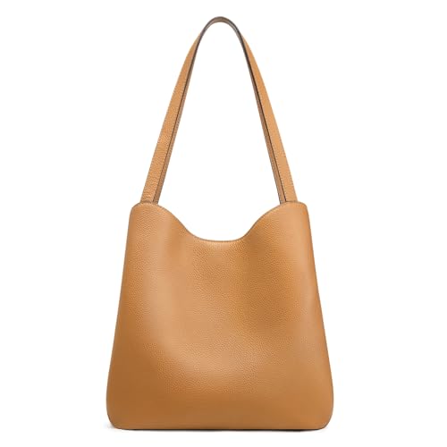 S-ZONE Soft Genuine Leather Tote Bag for Women Shoulder Handbag with Zipper Purses with Bottom Metal Rivets (brown) | Backpacks4Less