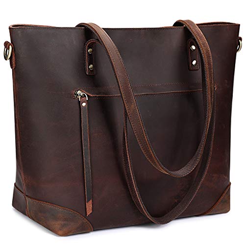 S-ZONE Vintage Genuine Leather Shoulder Bag Work Totes for Women Purse Handbag with Back Zipper Pocket Large | Backpacks4Less