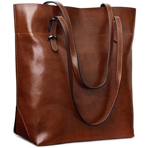 S-ZONE Vintage Genuine Leather Tote Shoulder Bag Handbag Big Large Capacity 2.0 | Backpacks4Less