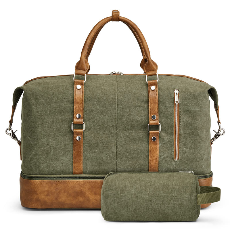 S - ZONE Weekender Bag for Men Canvas Duffle Large Weekend Overnight Travel Carry On Tote Bag with Shoe Compartment (Army Green)