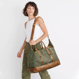 S - ZONE Weekender Bag for Men Canvas Duffle Large Weekend Overnight Travel Carry On Tote Bag with Shoe Compartment (Army Green)