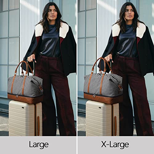 S-ZONE Women Canvas Weekender Bag Overnight Carryon Duffel Tote PU Leather Strap(Large)