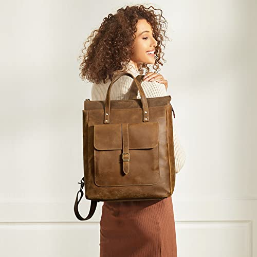 S-ZONE Women Genuine Leather Backpack Purse Retro Top-handle Bags Vintage Totes Casual Daypack