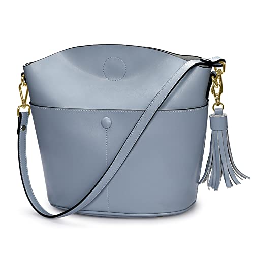 S-ZONE Women Small Cow Split Genuine Leather Crossbody Bucket Bag Shoulder Purse Handbag