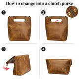 S-ZONE Women Vintage Genuine Leather Crossbody Bag Distressed Foldable Clutch Top Handle Handbag Purse