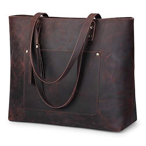 S-ZONE Women Vintage Genuine Leather Shoulder Tote Bag Large Work Handbag Purse | Backpacks4Less