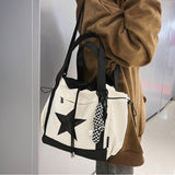 SAANG & JAT Star Messenger Bag, Vintage Star Tote Bag Y2K, Cute Aesthetic Crossbody Bag For Women, Fashion Shoulder Bag For Travel Bags (White), Large