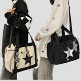 SAANG & JAT Star Messenger Bag, Vintage Star Tote Bag Y2K, Cute Aesthetic Crossbody Bag For Women, Fashion Shoulder Bag For Travel Bags (White), Large