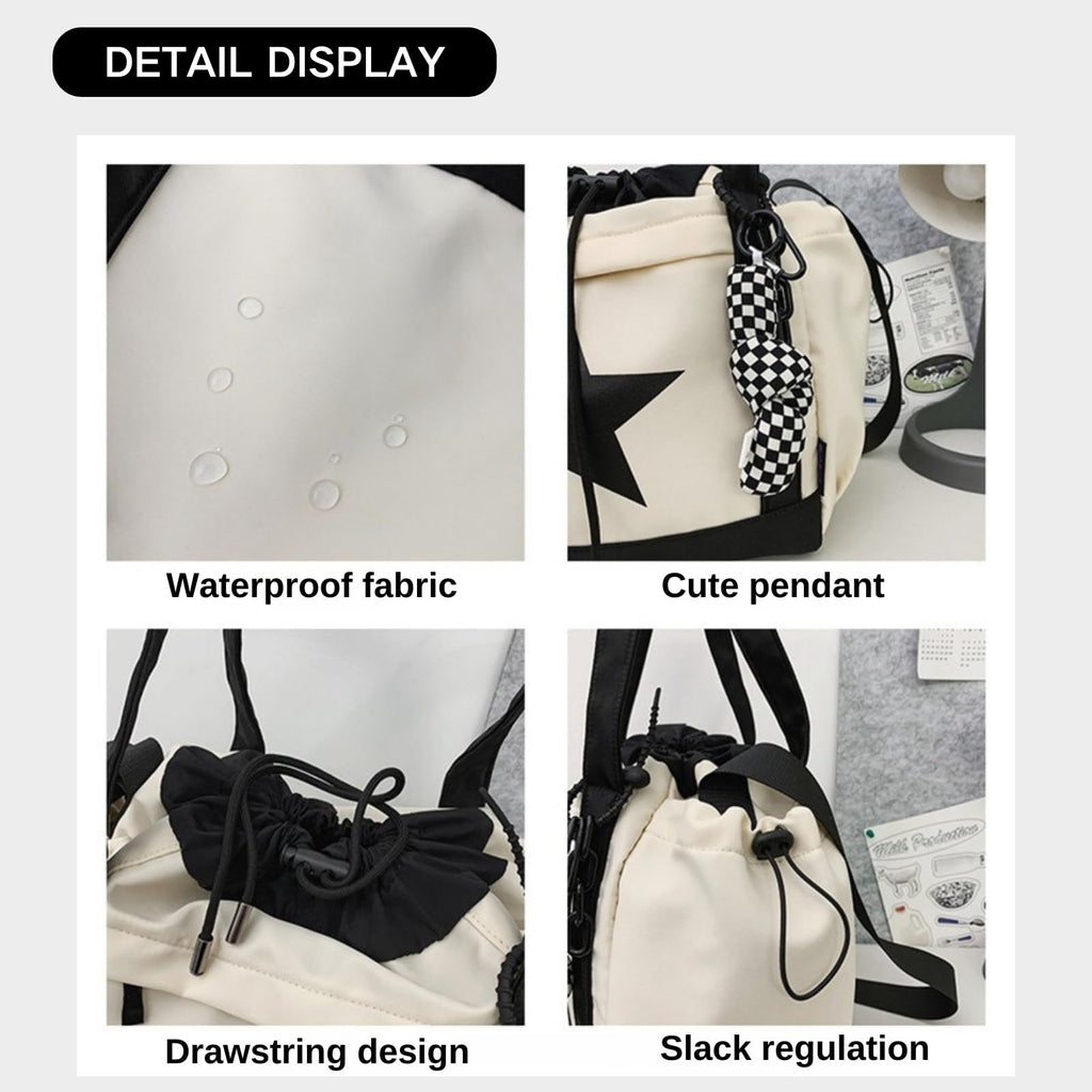 SAANG & JAT Star Messenger Bag, Vintage Star Tote Bag Y2K, Cute Aesthetic Crossbody Bag For Women, Fashion Shoulder Bag For Travel Bags (White), Large
