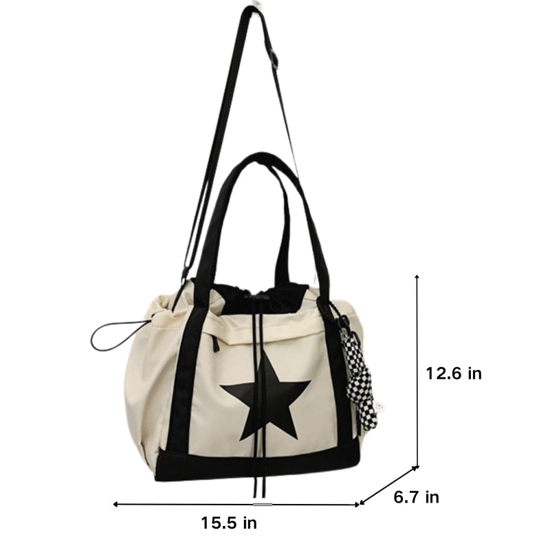 SAANG & JAT Star Messenger Bag, Vintage Star Tote Bag Y2K, Cute Aesthetic Crossbody Bag For Women, Fashion Shoulder Bag For Travel Bags (White), Large