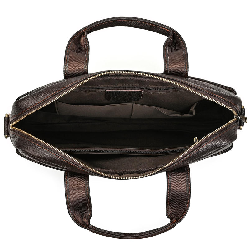 SAIION Genuine Leather Briefcase for Men, Laptop Computer Shoulder Bag With Strap, 15.6 Inch Business Travel Work Handbag, Brown