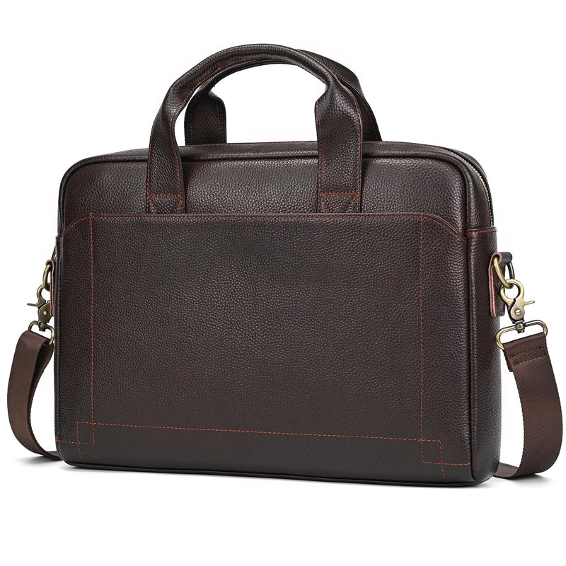 SAIION Genuine Leather Briefcase for Men, Laptop Computer Shoulder Bag With Strap, 15.6 Inch Business Travel Work Handbag, Brown