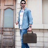 SAIION Genuine Leather Briefcase for Men, Laptop Computer Shoulder Bag With Strap, 15.6 Inch Business Travel Work Handbag, Brown