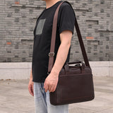 SAIION Genuine Leather Briefcase for Men, Laptop Computer Shoulder Bag With Strap, 15.6 Inch Business Travel Work Handbag, Brown