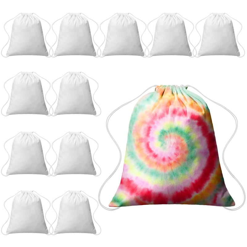 Saintrygo 12 Pieces 12/6 Pcs Tie Dye Cotton Drawstring Bags Sublimation Blank Backpack White Canvas Bags Kid DIY Items for Party Favors (White)