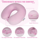 SAIREIDER Travel Neck Pillow 100% Pure Memory Foam Airplane Pillow for Head Support,Soft Adjustable Pillow for Plane, Car & Home Recliner (Pink)