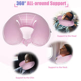 SAIREIDER Travel Neck Pillow 100% Pure Memory Foam Airplane Pillow for Head Support,Soft Adjustable Pillow for Plane, Car & Home Recliner (Pink)