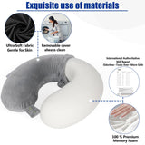 SAIREIDER Travel Pillows for Sleeping Airplane 100% Pure Memory Foam Neck Pillow for Airplanes Washable Cover(Grey)