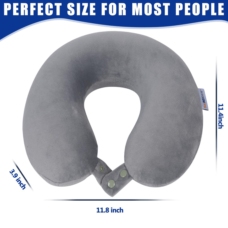 SAIREIDER Travel Pillows for Sleeping Airplane 100% Pure Memory Foam Neck Pillow for Airplanes Washable Cover(Grey)