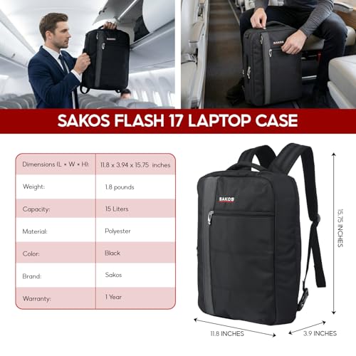 SAKOS Flash 3 in 1 Laptop Bag, 15.6 Inch Convertible Messenger, Shoulder Bag & Backpack, Water RepellentTravel Bag, Professional Work Bag for Men & Women, Briefcase with Laptop Compartment - Black