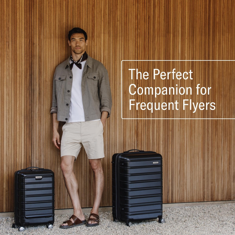 Samsonite Omni 2 Global Carry - On Spinner Luggage - Compact Size For International Travel - Airline - Approved - Features Expandable Polycarbonate Shell, 360° Wheels, USB Power Hub - Charcoal - Black