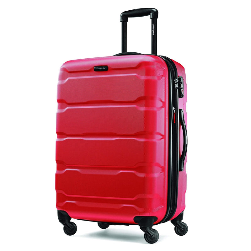 Samsonite Omni PC Hardside Expandable Luggage with Spinner Wheels, Checked - Medium 24 - Inch, Red