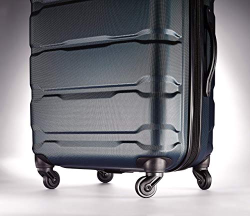 Samsonite Omni PC Hardside Expandable Luggage with Spinner Wheels, Navy, Checked-Medium 24-Inch