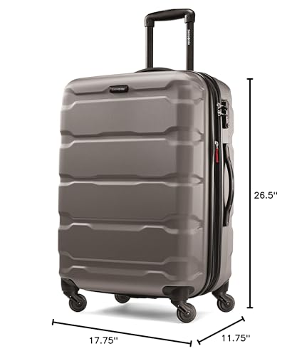 Samsonite Omni PC Hardside Expandable Luggage with Spinner Wheels, Silver, Checked - Medium 24 - Inch