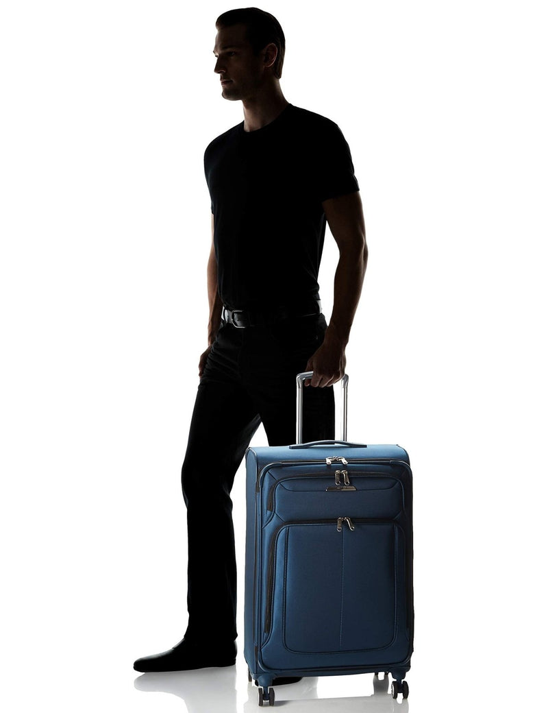 Samsonite Solyte DLX Softside Expandable Luggage with Spinner Wheels, Mediterranean Blue, Checked - Medium 25 - Inch