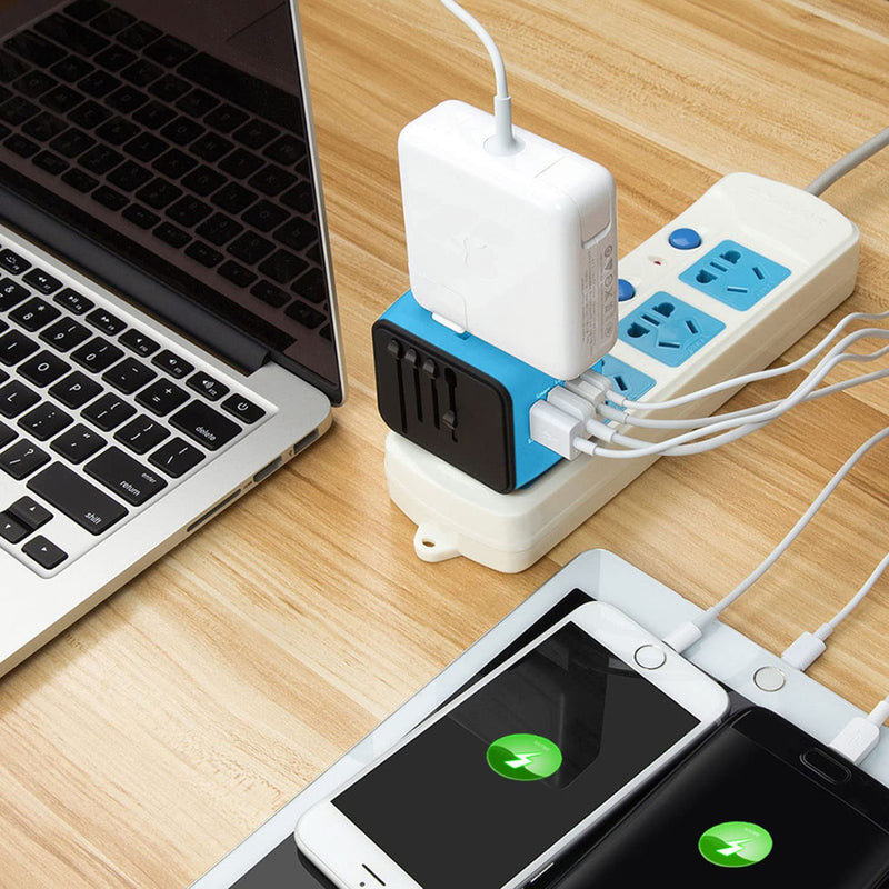 SAUNORCH Travel Adapter Worldwide, Universal International Power Plug Adapter W/2.4A 3xUSB - A and 3.0A Type - C Wall Charger, European Travel Plug Adapter for Europe UK EU US CA AU Italy Asia - Blue