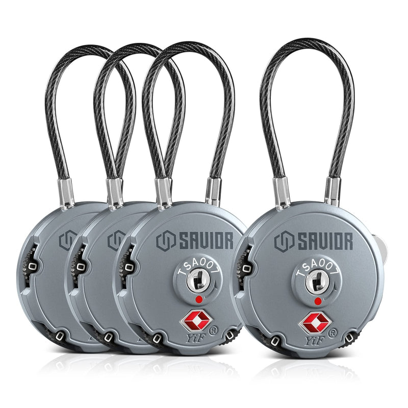 Savior Equipment Quality TSA - Approved 3 - Digit Combination Cable Travel Luggage Locks for Rifle Bag Firearm Gun Case Accessories Ammo Boxes Outdoor Storage, SW Gray, 4 - Pack